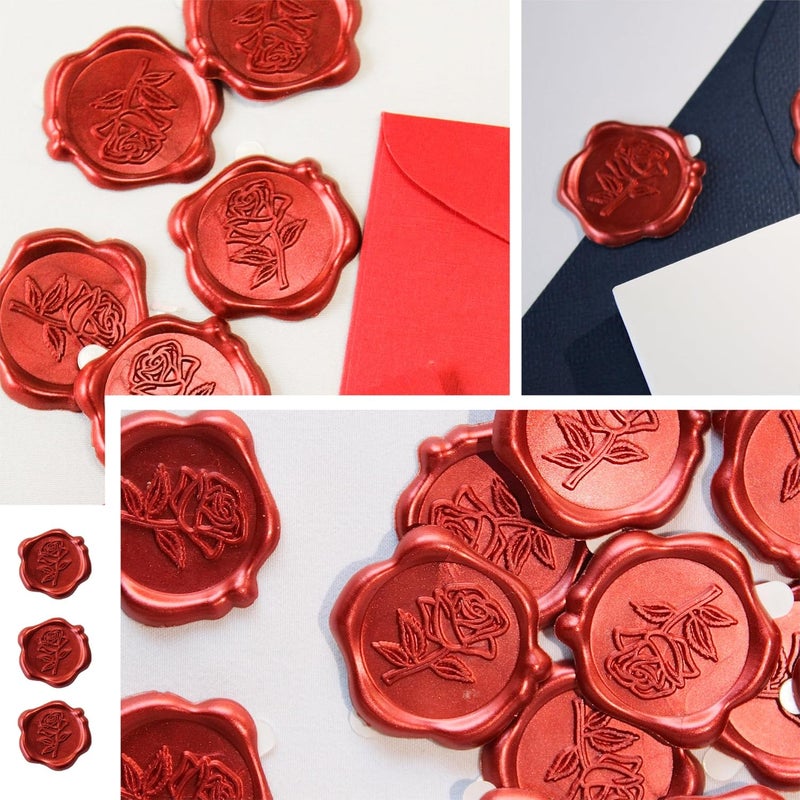 Pilloze 50pcs Red Rose Wax Seal Stickers, Rose Wax Seal, Red Rose Stickers for Envelopes, Waterproof, for Wedding Invitation, Christmas - Image 3